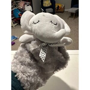 Grey White Elephant Baby Security Blanket Rosebud Swirl Faux